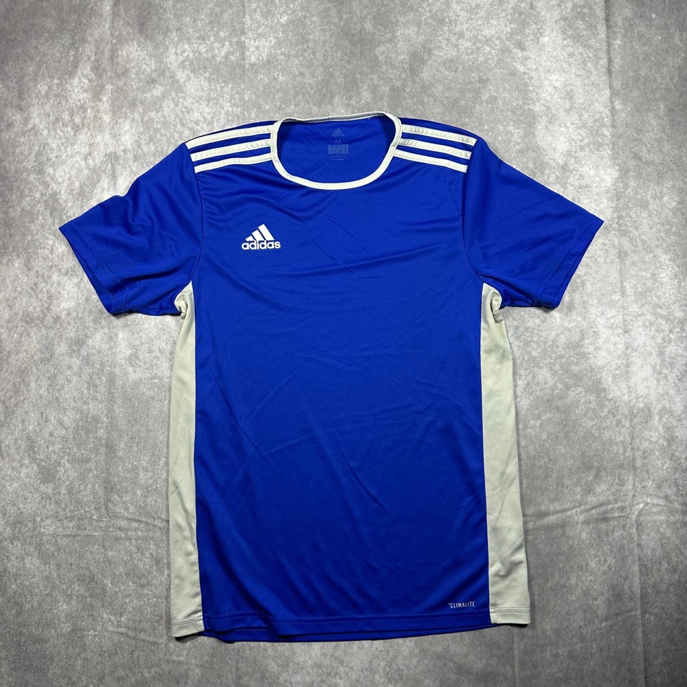 Adidas Climalite Blue White Soccer Jersey Mens Medium Short Sleeve Sport Shirt